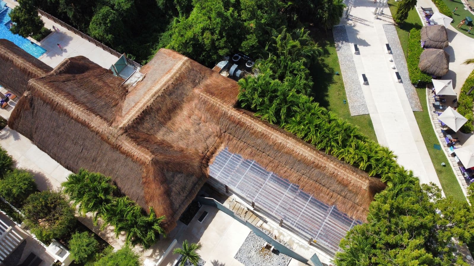 Olio timber structure during construction — pergola framework and assembly phase